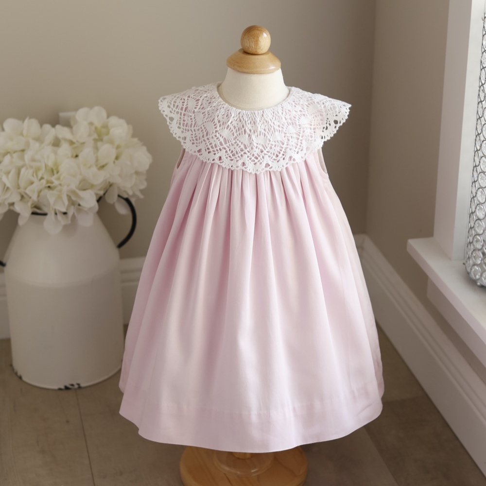 Pink Cotton Dress A-Line Crocheted Lace Collar Bailey Boys Boutique 12/18 Month